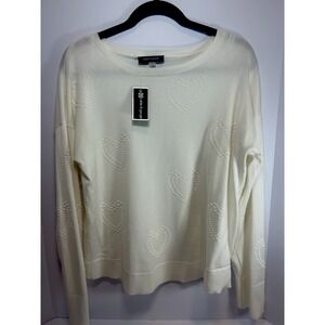 NWT CABLE & GAUGE Valentine Sweater Womens L White Knit Raised Hearts Pullover
